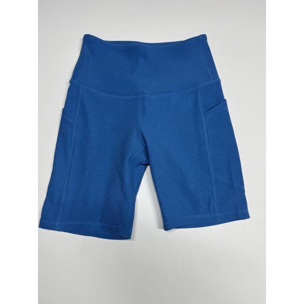 Move Theology Size Small Ribbed Blue Biker‎ 7" Shorts Pocket